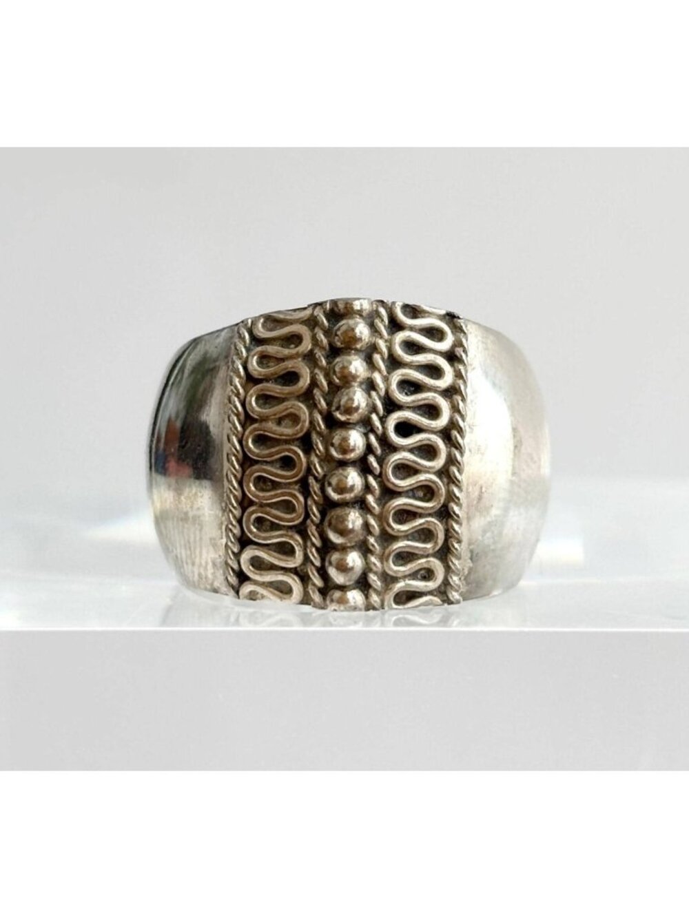 Balinese Cannetille Scrollwork Beaded Sterling Silver 925 Vintage Ring - sz 7